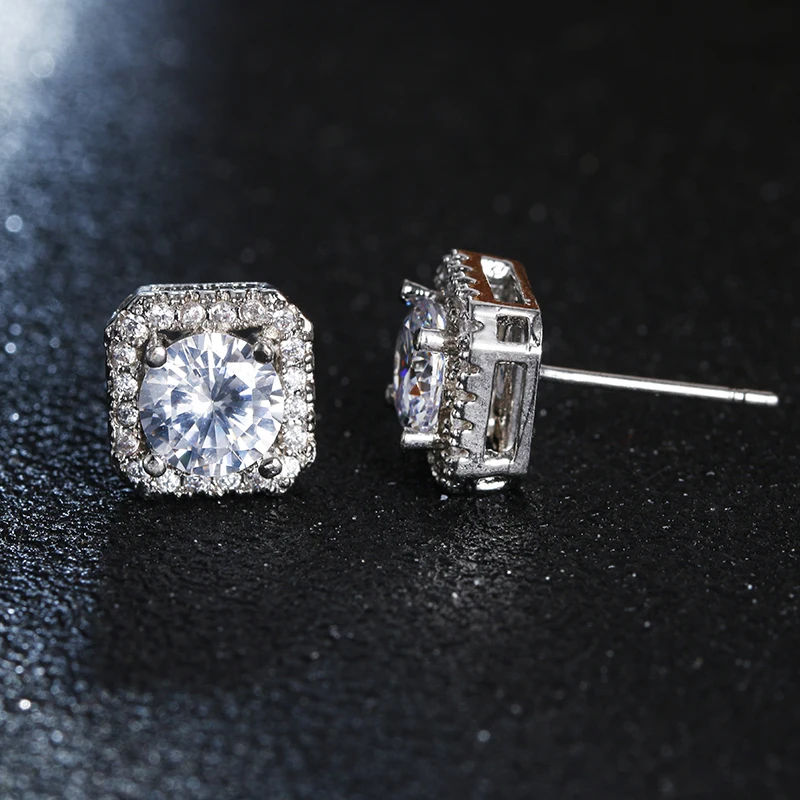 Женские серьги гвоздики из серебра 100% пробы с квадратным Цирконом|earrings fashion|earrings