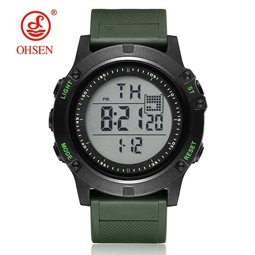 Green watch Ohsen цифровой бренд lcd красные мужские часы для мальчиков reloj hombre 50M Dive хаки силиконовый ремешок для спорта на открытом воздухе наручные часы мужские подарки - Цвет: Green watch