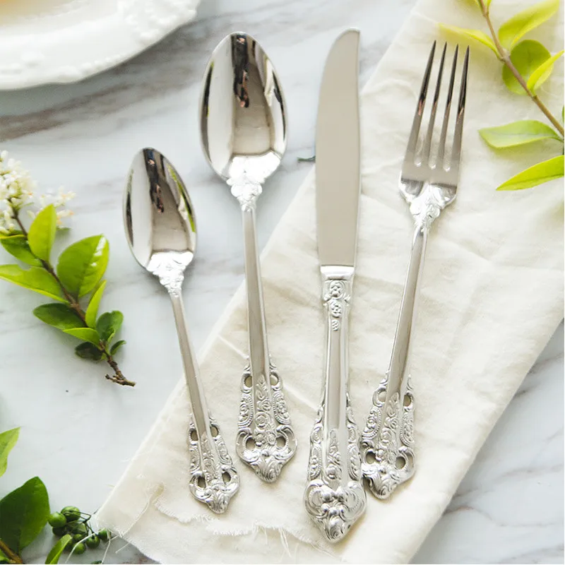 Фото Элегантный нож из нержавеющей стали European Gilt Palace Fork, набор столовой посуды с золотым совком, дизайн резных ручек, столовые приборы, 24 шт., 6 наборов №4
