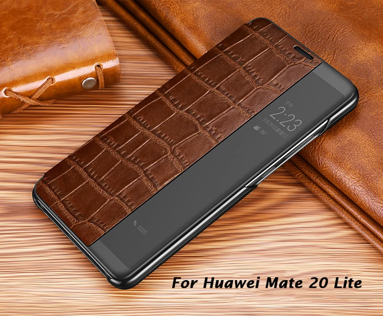 Умный флип-чехол с функцией автоматического сна для huawei mate 20/20 Pro/20 Lite, роскошный чехол из натуральной кожи с крокодиловым узором