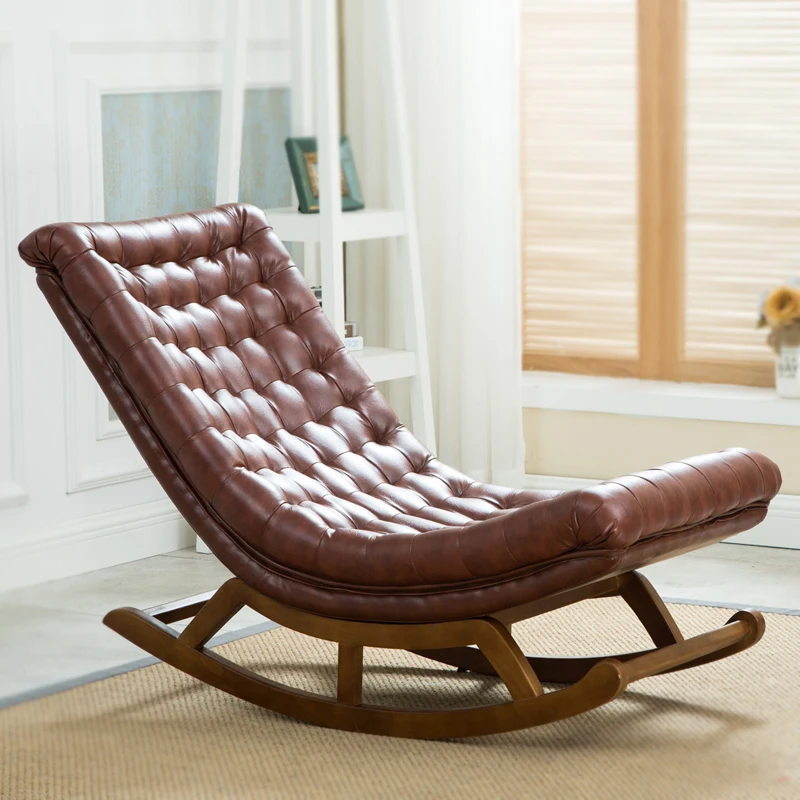 

Modern Design Rocking Lounge Chair Leather and Wood For Home Furniture Living Room Adult Luxury Rocking Chair Chaise Design