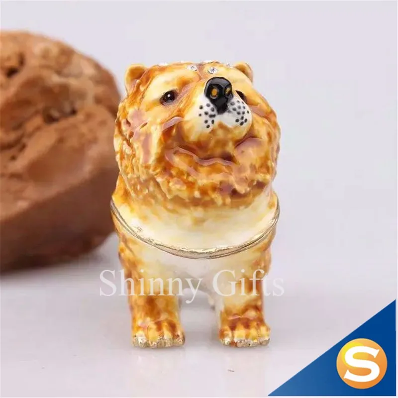 Ручная роспись Статуэтка собаки статуя Chow Pewter Bejeweled навесной брелок в форме собаки подарочная коробка