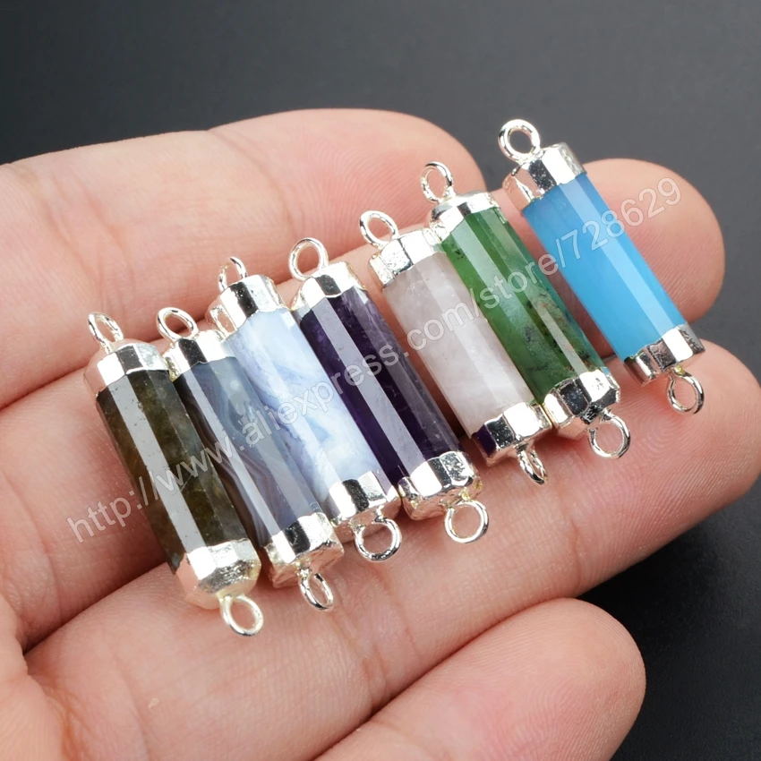 925 Посеребренная Столбчатых Цилиндра Природные Мульти вид Камни Аметист Нефрита