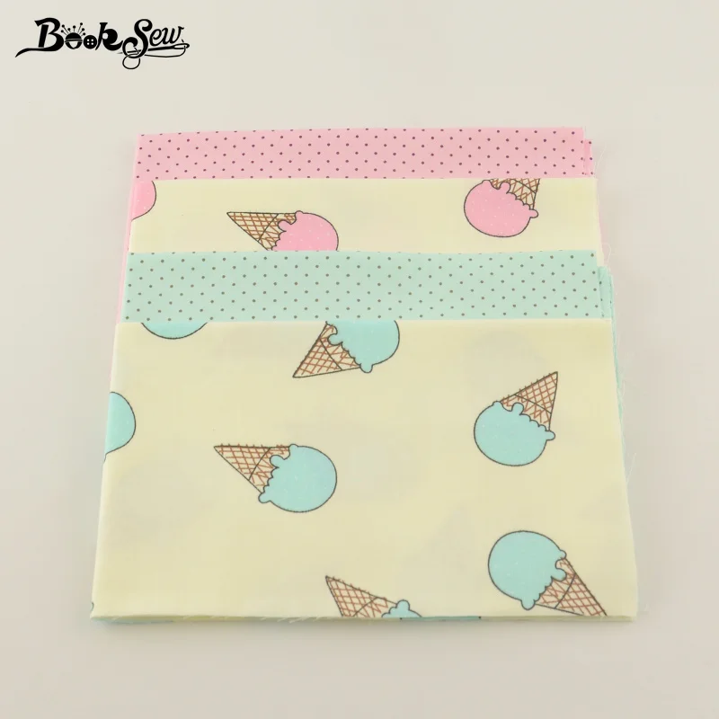 Booksew новая 100% хлопчатобумажная саржевая ткань дизайн мороженого и горошек 4 шт. 45