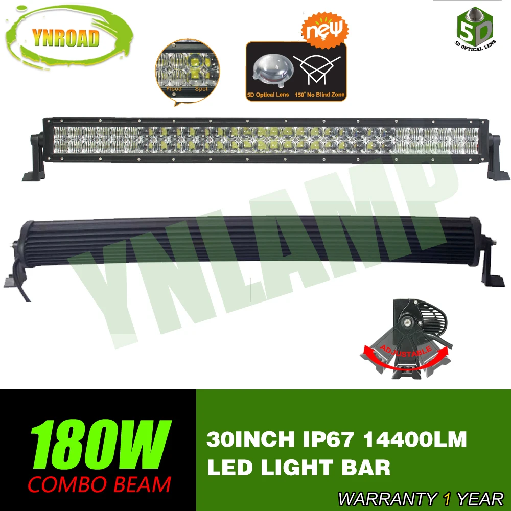 

YNROAD 5D 180W 30inch Curved Dual row LED Bar Combo Beam 5D optical lens SUV ATV 4x4 Truck 4WD Offroad Light Bar