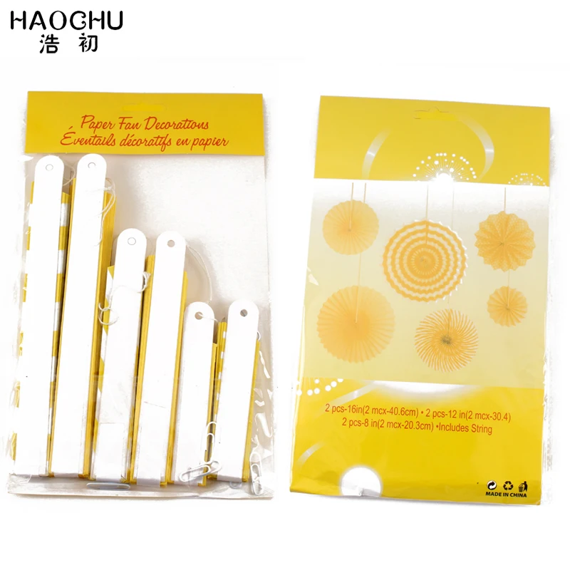 HAOCHU 6 шт./компл. ярко-желтого цвета; Праздничная тема; товары для рук Бумага вентилятор украшения фотобумажный фон Декор для дома для мальчиков и девочек, платье для крещения