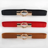 new arrival fashion womens belt elastic waistband gold circle buckle small red thin cummerbund female belt strap brown