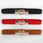 Новое поступление женские модные пояс эластичный Золотая круглая пряжка маленький красный тонкий пояс женский ремень коричневого цвета