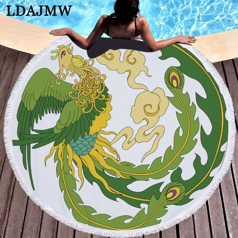 LDAJMW с мягкой Китайский Феникс пляжные Полотенца Круглый микрофибры подходит для