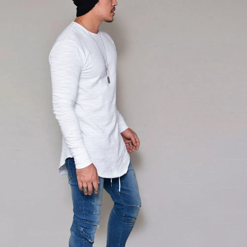 Feitong рубашка для мужчин Slim Fit О-образным вырезом с длинным рукавом мышцы рубашка повседневные блузки Social Masculina