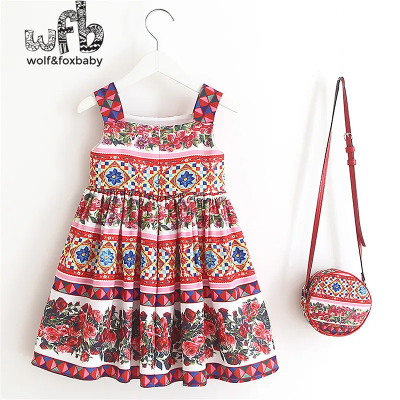 Детское летнее платье без рукавов с принтом морского побережья + цветная сумка От