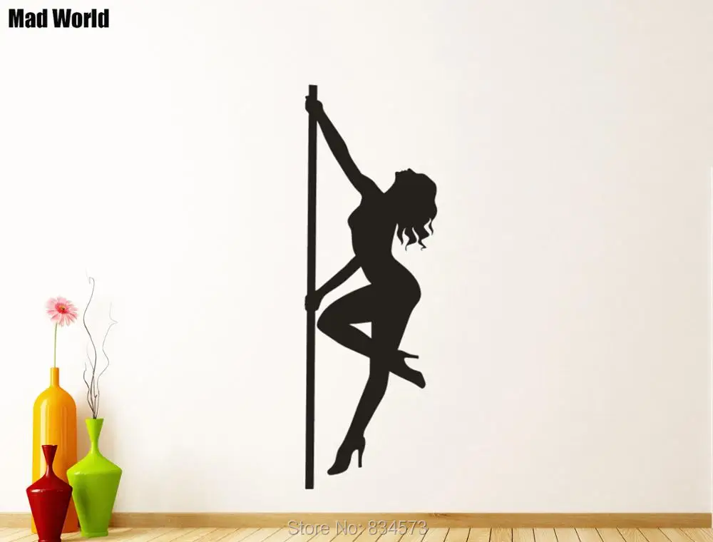Mad World-Sexy Girl Pole Dance Dancer Silhouette Wall Art Stickers Decal Home DIY Decoration Removable Decor | Дом и сад