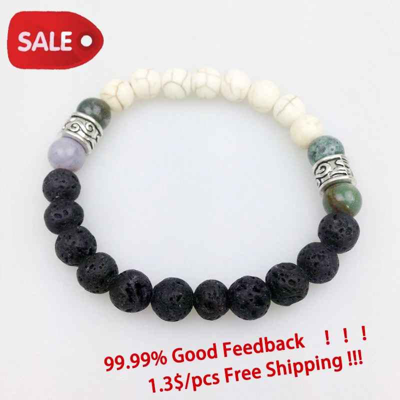 Мужские черные лавовые камни SN0056 пирит и белый Howlite успокаивающие лечебные