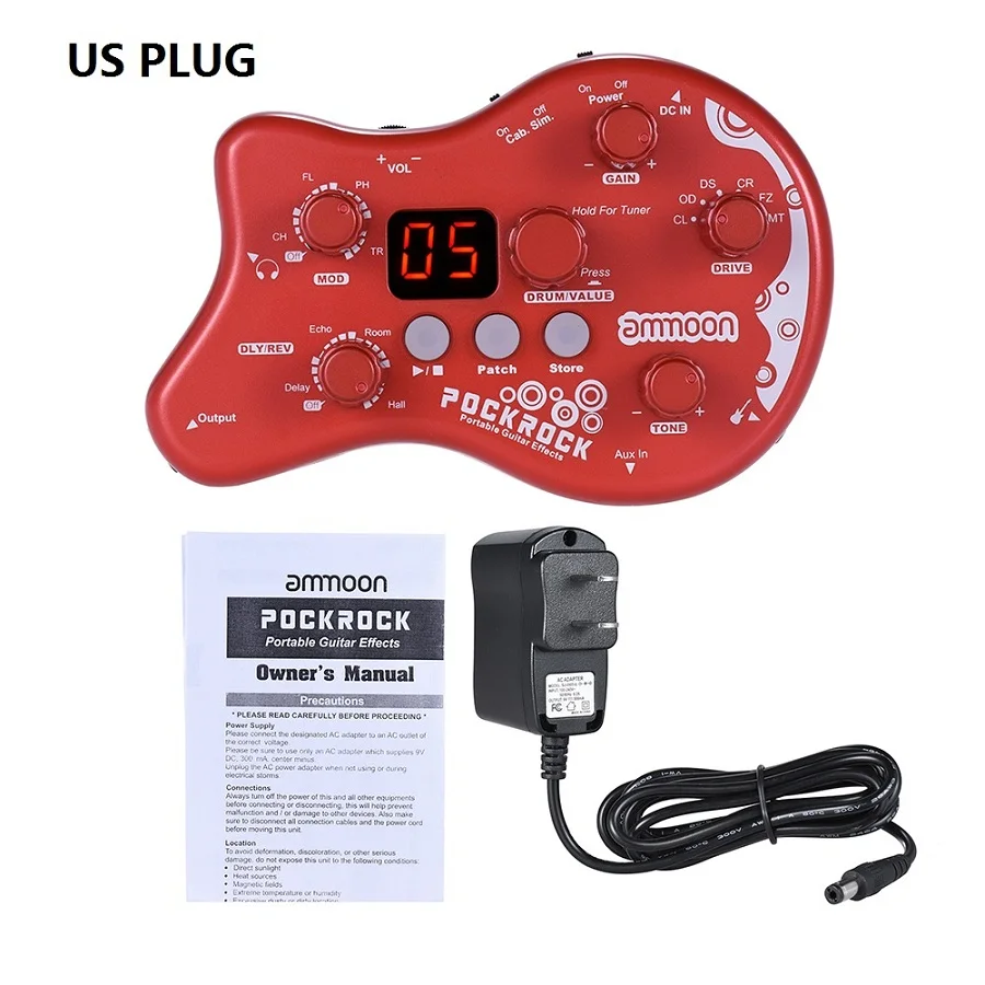 Red x US Plug Ammoon гитарная педаль мульти-процессор эффектов гитарный эффект педаль 15 эффектов 40 барабанных ритмов Функция настройки гитарные аксессуары - Цвет: Red x US Plug