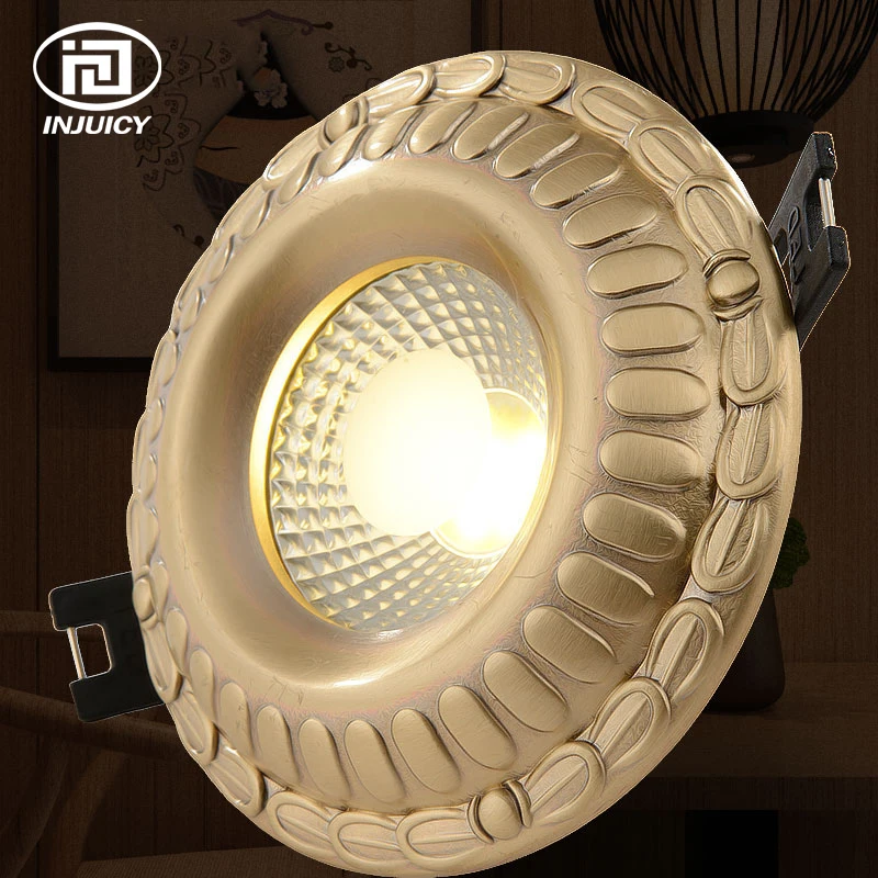 

European Style Luxury Pure Copper 5W 7W 9W COB Downlight Ceiling Lamp Vintage LED Spotlight Indoor Lighting