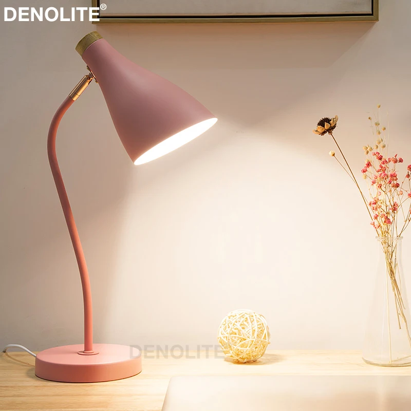 Настольная лампа DENOLITE для учебы белая черная зеленая розовая металлическая