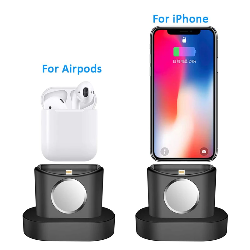 Fivetech 3 в 1 держатель для телефона для AirPods Apple Watch Подставка для зарядки мягкий силиконовый держатель для iPhone/Apple Watch/AirPods подставка для телефона