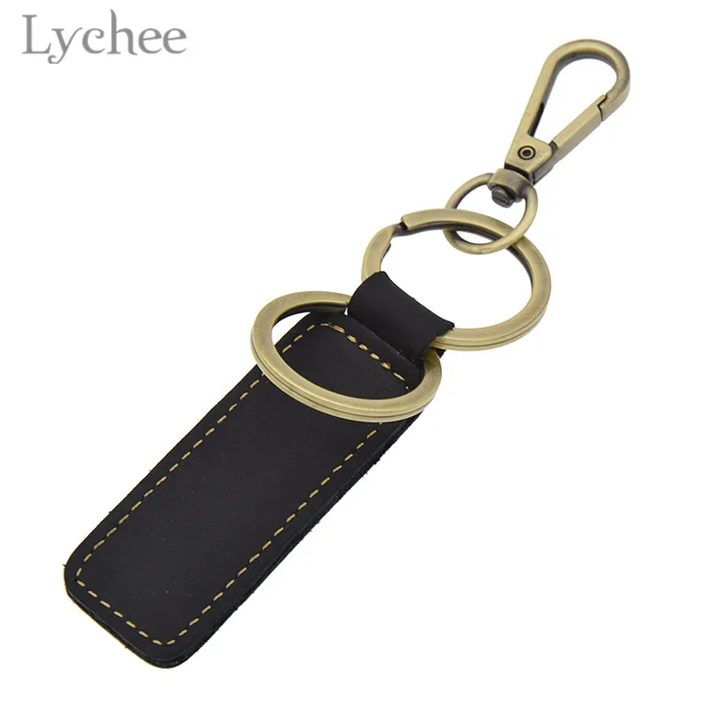 Lychee Classic Cowhide Unisex Key Chains Copper Color Metal Black Brown Simple for Men Women | Украшения и аксессуары