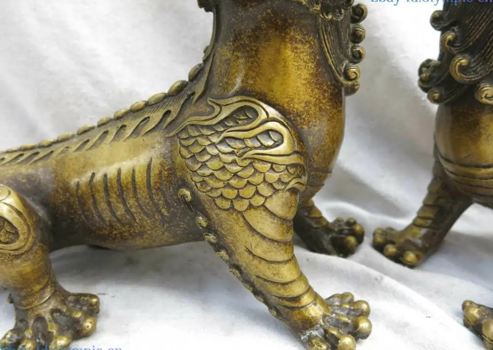 Fine brass copper Town house Foo Dogs lions sculpture pair China luck Statues | Дом и сад