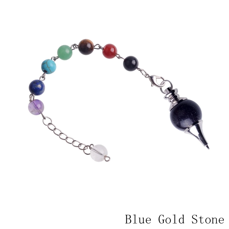 Blue Gold Stone SEVENSTONE Рейки Исцеление 7 Чакра натуральные камни Кристалл кварц маятник Лазурит ожерелье кулон для женщин ювелирные изделия - Окраска металла: Blue Gold Stone