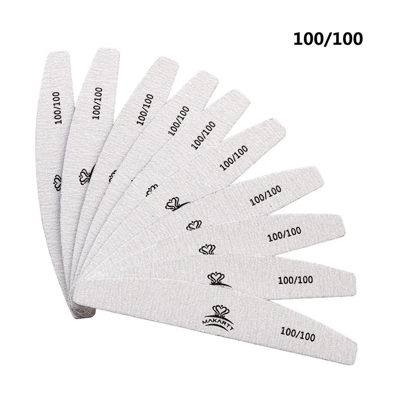 100-100 Makartt 100 шт./упак. Zebra пилки для ногтей моющиеся двухсторонние Emery Board 150/150, 100/100 Grit Half moon пилки для ногтей - Цвет: 100-100