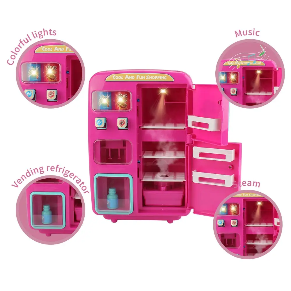 31PCS IN 1 Kids Kitchen Toy with colorful lights steaming music effects Mini Vending Refrigerators Educational Toys for Girls | Игрушки и