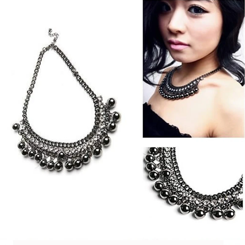 Этническая Винтаж гот Chocker Цепочки и ожерелья стимпанк Круглый черным бисером