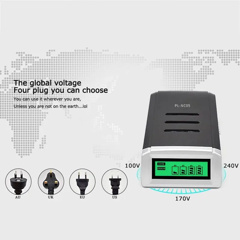 ЖК дисплей с 4 слотами интеллектуальное зарядное устройство для аккумуляторов AA /