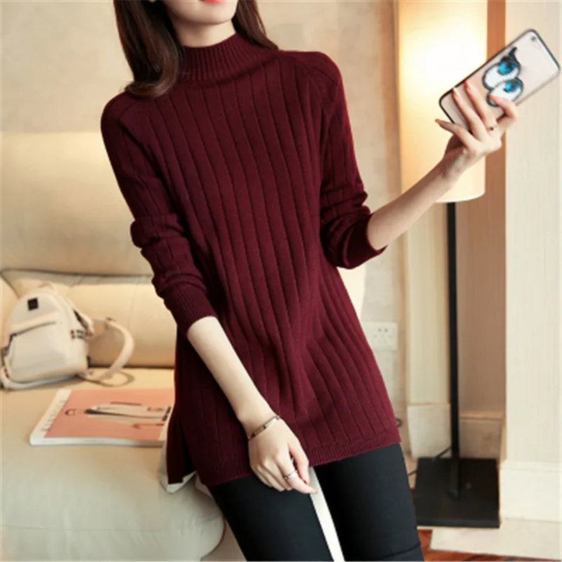 Водолазка женская трикотажная однотонная с длинным рукавом свободного покроя