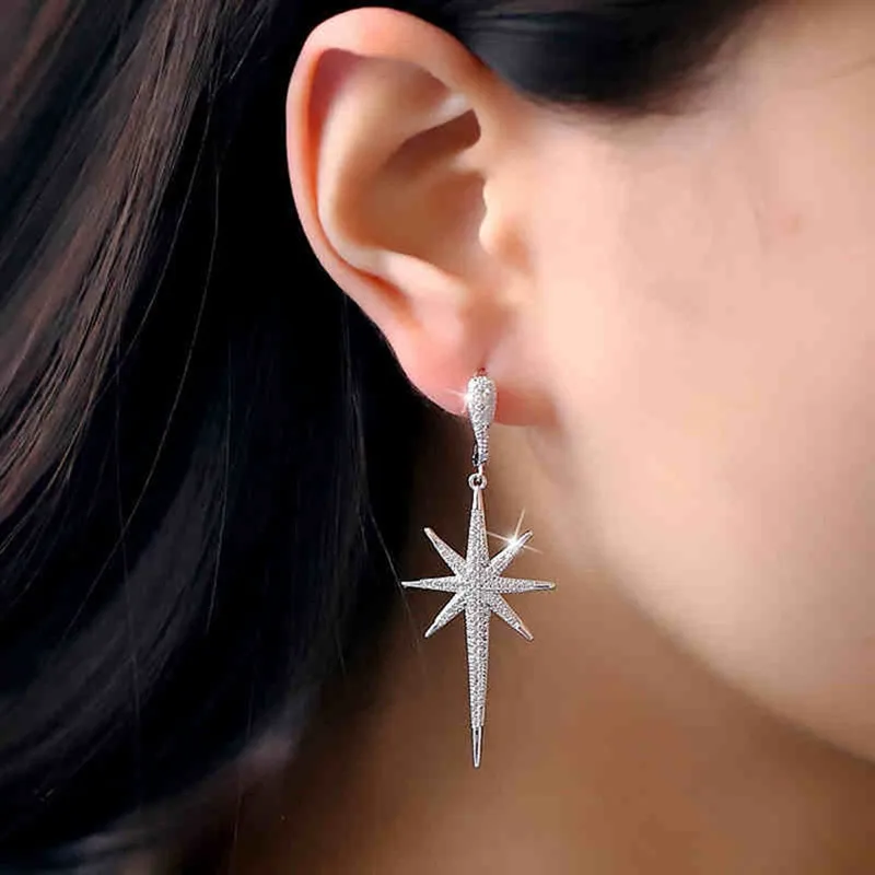 

FXLRY Fashion Luxury White micro paved Inlay AAA Zircon M Word Earrings For Women Fashion JEWELRY Accessories