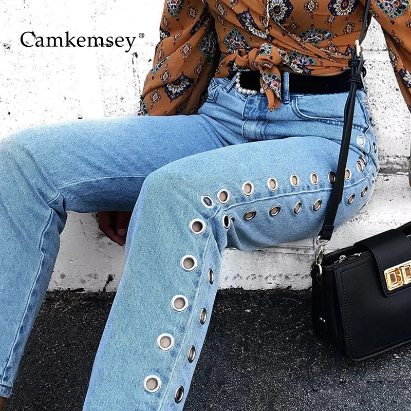 CamKemsey, классические женские джинсы с высокой талией,, уличная одежда, дырочки, Джинсы бойфренда, женские свободные джинсовые штаны, брюки