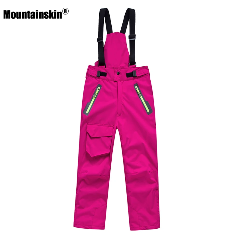 Детские Зимние флисовые Наплечные брюки Mountainskin мягкие детские уличные штаны для