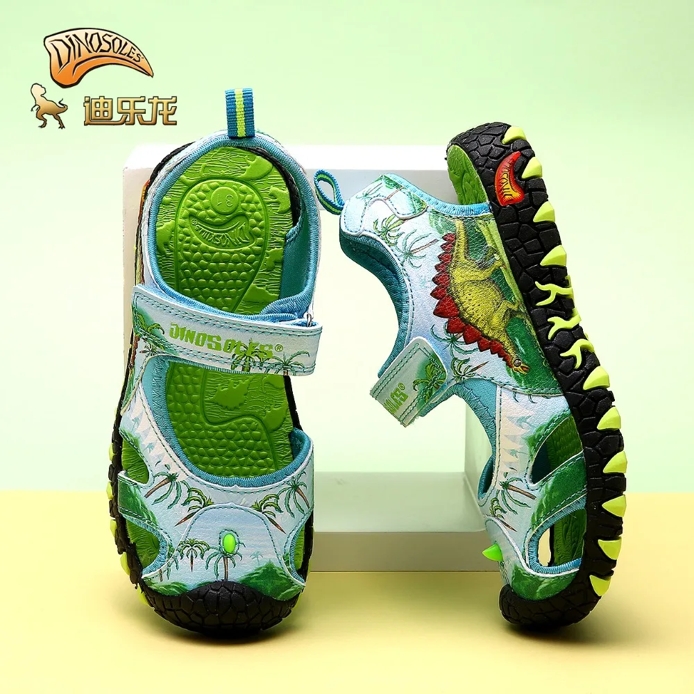 Сандалии DINOSKULLS детские дышащие кожаные с вырезами Повседневная пляжная