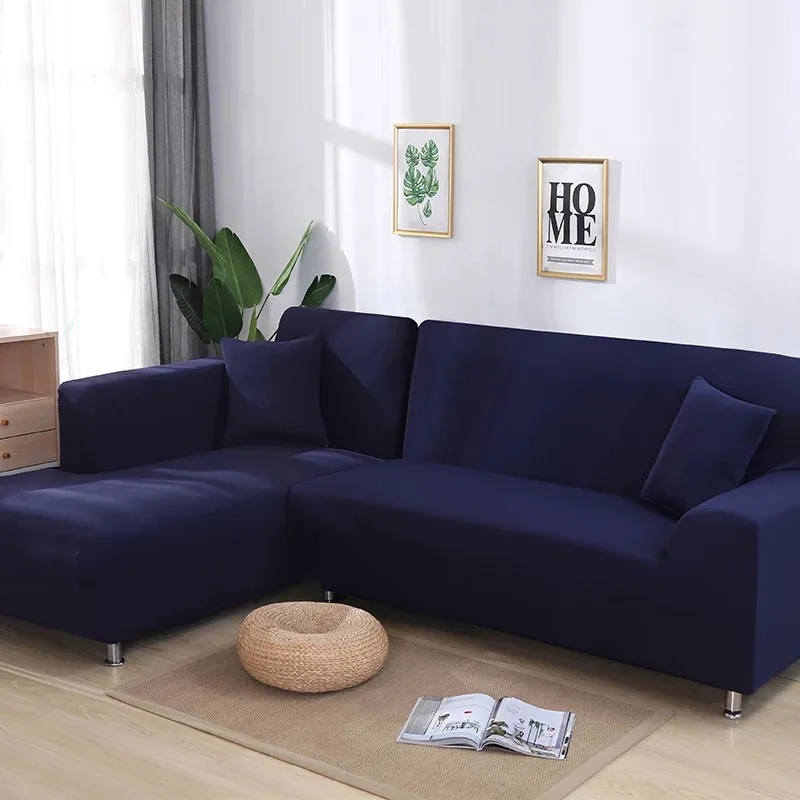 navy blue 2 шт. чехлы для г-образный диван, угловой секционный чехол для гостиной, чехлы для шезлонга, универсальные эластичные чехлы - Цвет: navy blue
