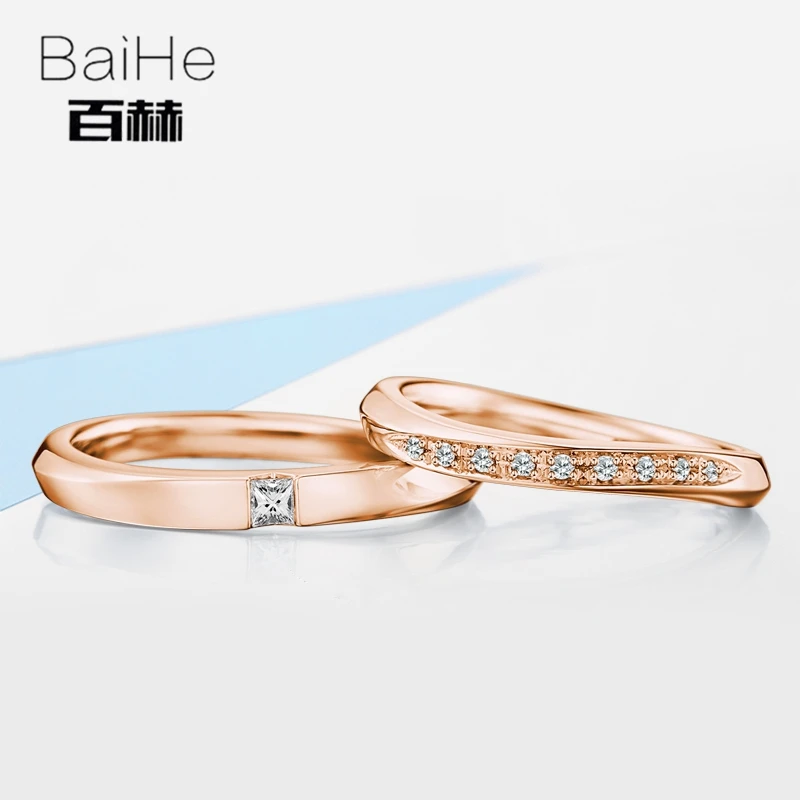 BAIHE Solid 18K Белое Золото 0.09CT Certified H/SI круглый 100% натуральный бриллиант свадебные
