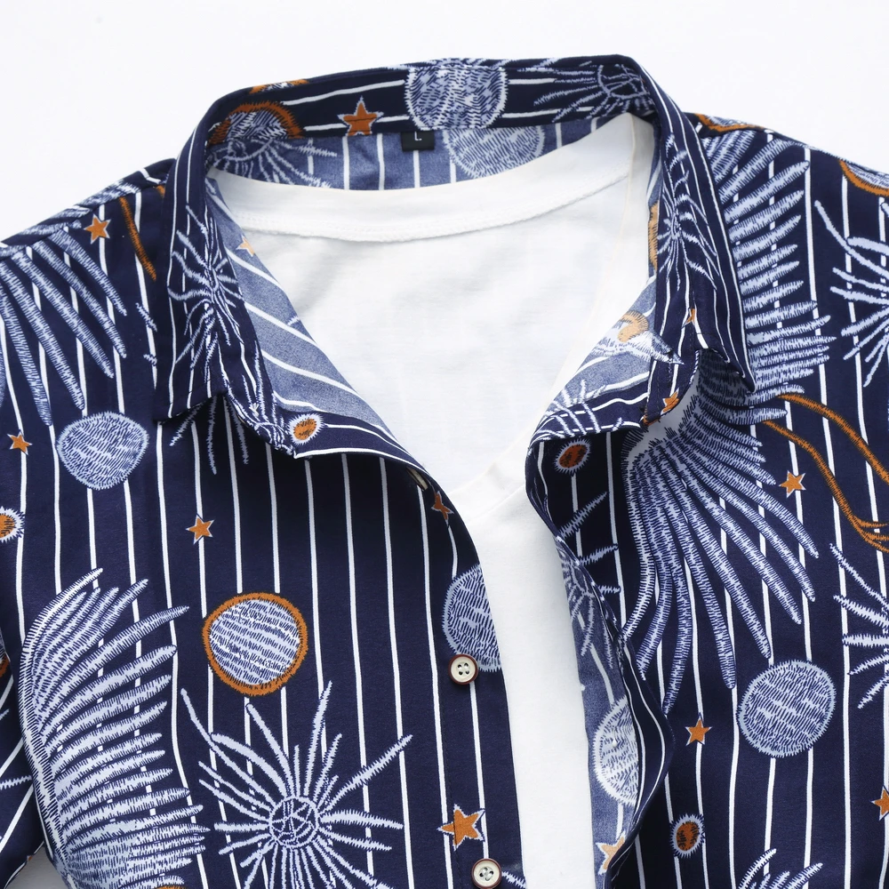 

JZ CHIEF Men's Floral Shirt Printed Vertical Stripes Clothes 100% Polyester Long Sleeve Slim Fit Casual Hawaiian Social Shirts