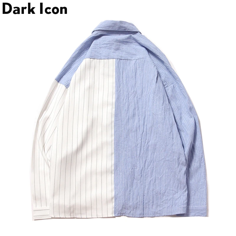 Темная икона Асимметричные Лоскутные Полосатые Рубашки мужские осенние с
