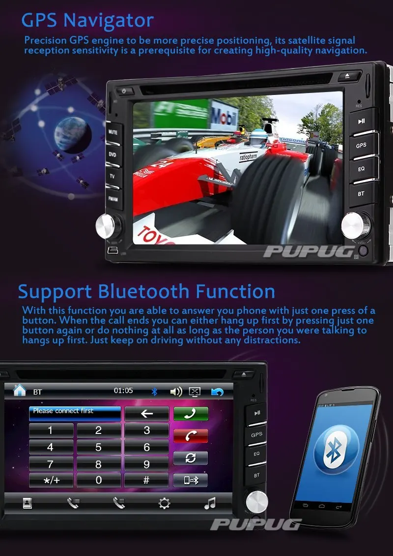 Бесплатный gps 6 2 &quotдвойной DIN Автомобильный мультимедийный DVD CD Видео плеер Bluetooth