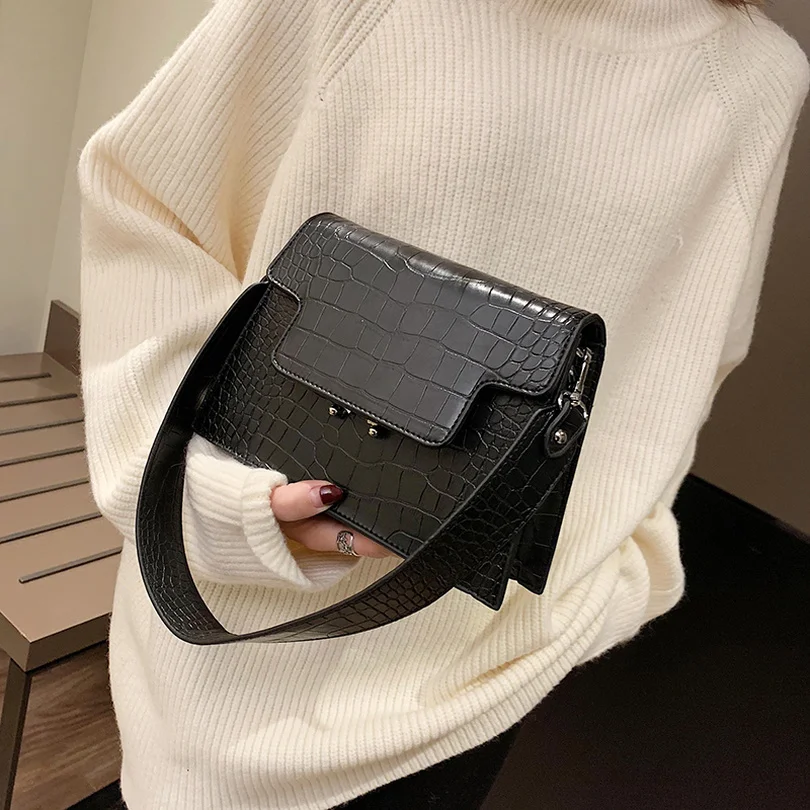 Women Handbags Fashion Small Bags Retro Crocodile Pattern Square Lady Shoulder Chic Dark Color Messenger | Багаж и сумки