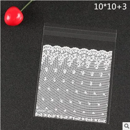 10X10CM 100 шт прозрачный белый кружевной мешочек для печенья, конфет для свадебной вечеринки Подарочный пакет печенье закуски выпечка самоклеящаяся посылка - Цвет: 10X10CM