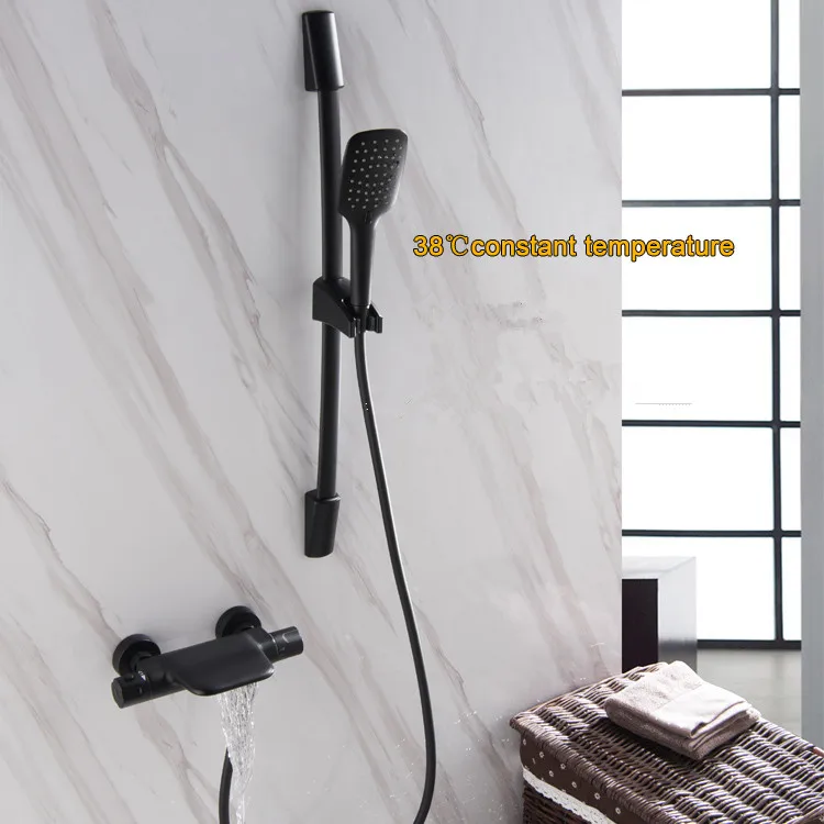 Термостатический смеситель для душа и ванны настенный кран 38 градусов черная