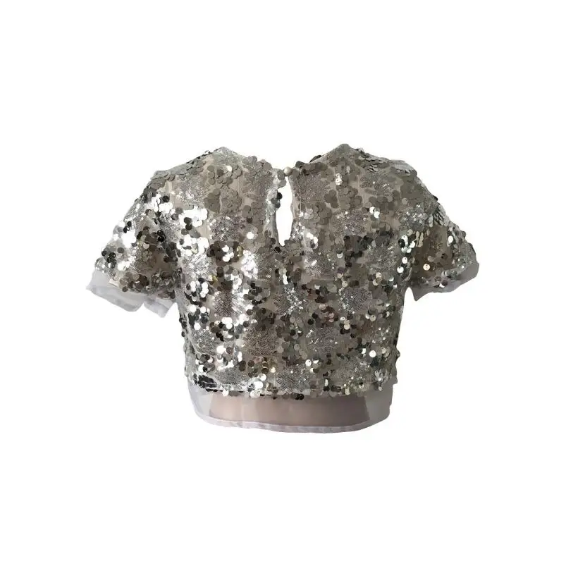 Женская футболка с блестками черный/розовый/серебристый Топ коротким