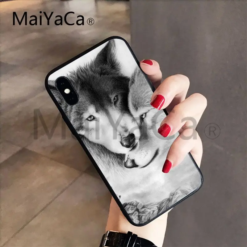 Роскошный мягкий защитный чехол MaiYaCa Wolf on Snow для iPhone 5 5s 6 plus 6s 7 7s Plus 8 8s X XS XR XSMAX |