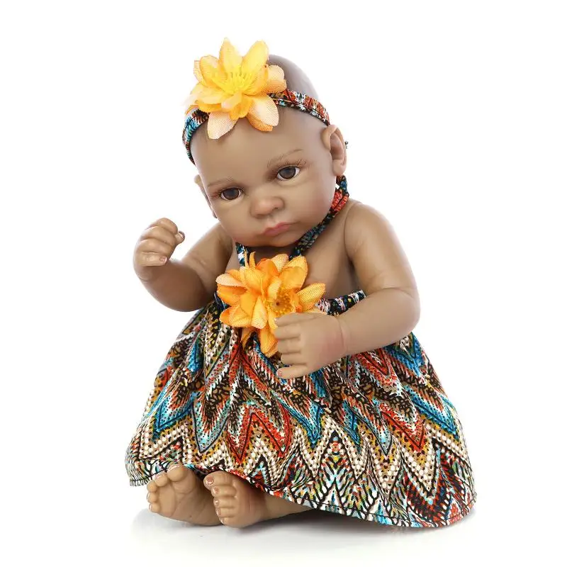 25 см мини всего тела силикона Reborn Baby Doll игрушка Черная кожа Новорожденные куклы