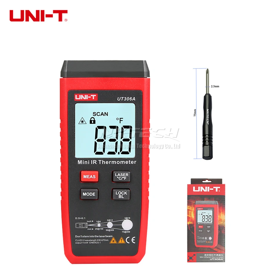 UNI-T UT306A мини ЖК-дисплей инфракрасный термометр-35 ~ 300C/- Большой размерный ряд (31-572F