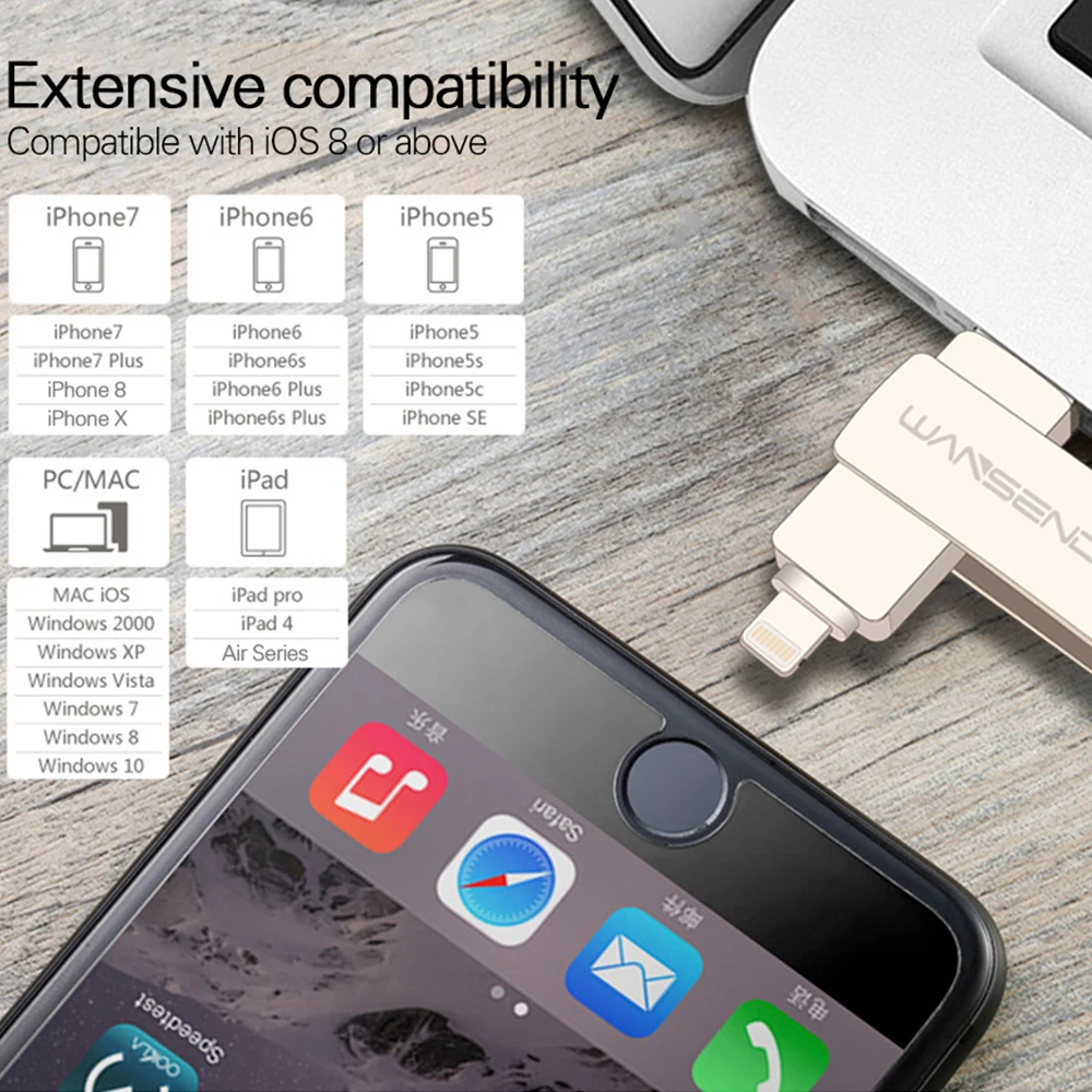 Флеш накопитель WANSENDA OTG для iOS/Android/ПК 128 ГБ 64 32 16 8 флешка 3 в 1 карта памяти Micro USB|USB