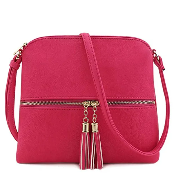 Hot Pink Женские сумки с кисточками, сумки через плечо, модные однотонные сумки на молнии для женщин, сумки через плечо - Цвет: Hot Pink