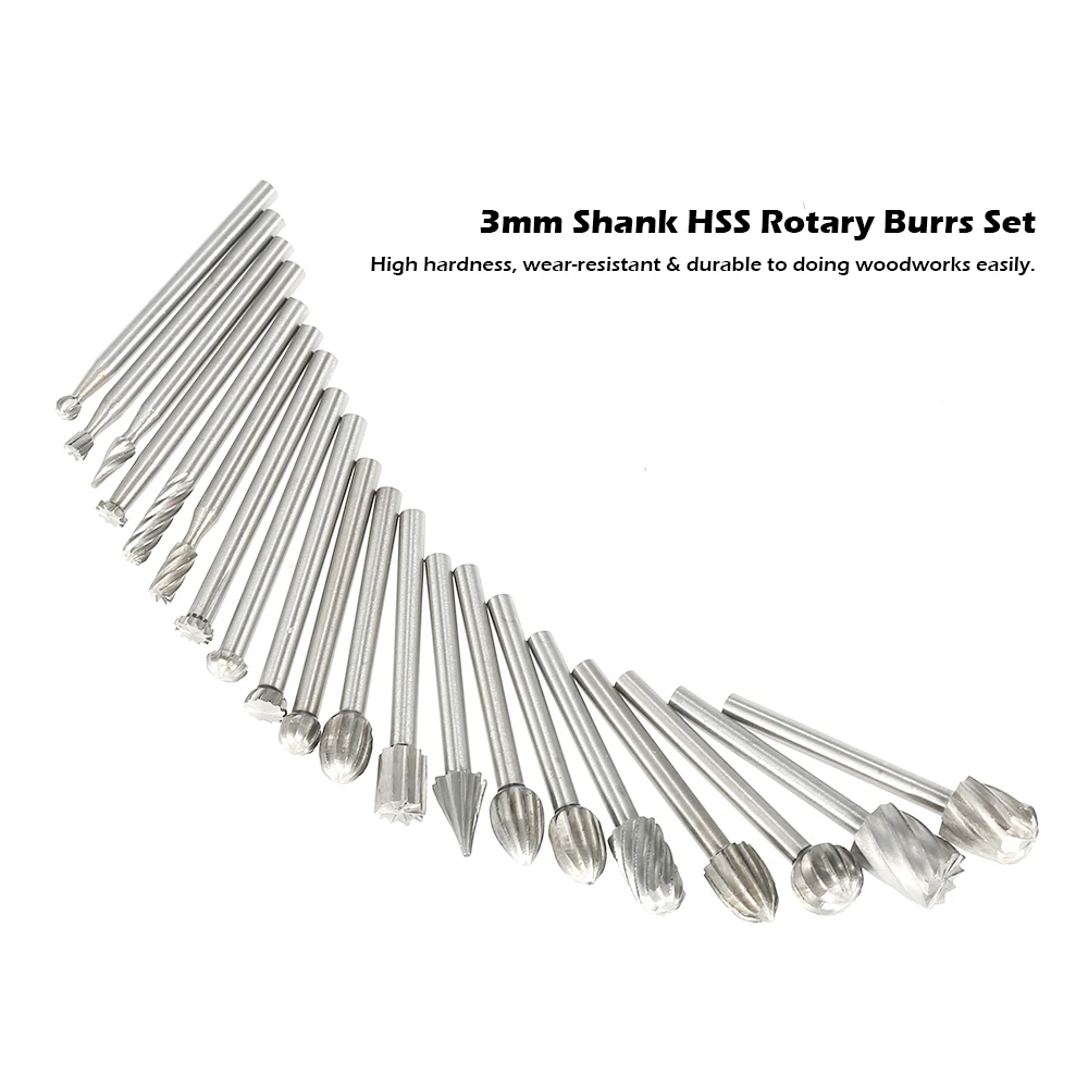 Набор фрез комплект из 20 вращающихся насадок 3 мм хвостовик быстрорежущей стали с