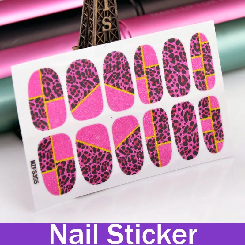 Один лист розовый леопард блеск ногтей обертывания полное покрытие наклейки