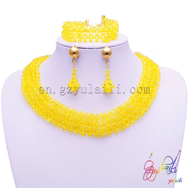 

Free shipping Hot 2015 New Nigerian Wedding African Beads Jewelry Set Gold-color Fashion Jewelry Crystal Necklace Set